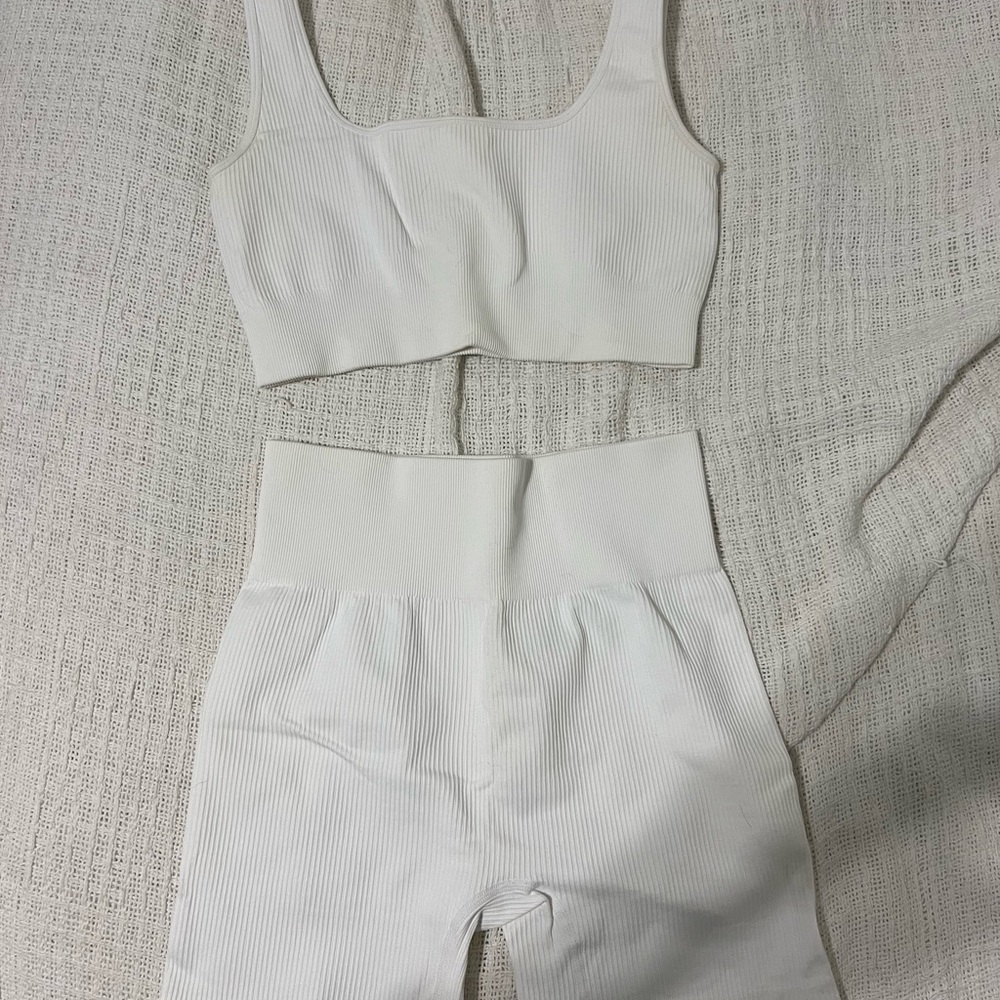 White Ribbed Crop Top and Shorts Set
